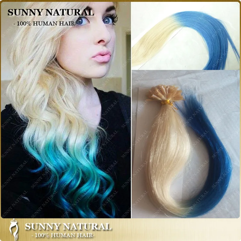 Colore ombre bionda e blu kerantin u punta dei capelli umani di estensione  dei capelli di punta del chiodo dei capelli del tessuto 1g|hair color to  cover gray|hair knifehair strike - AliExpress