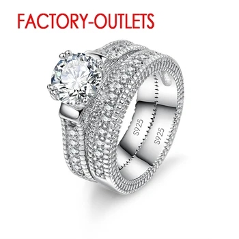 

New Arrival 925 Sterling Silver Ring Bridal Set Two Pcs CZ Crystal Prong Setting Best Gift For Women Men Wedding Engagement