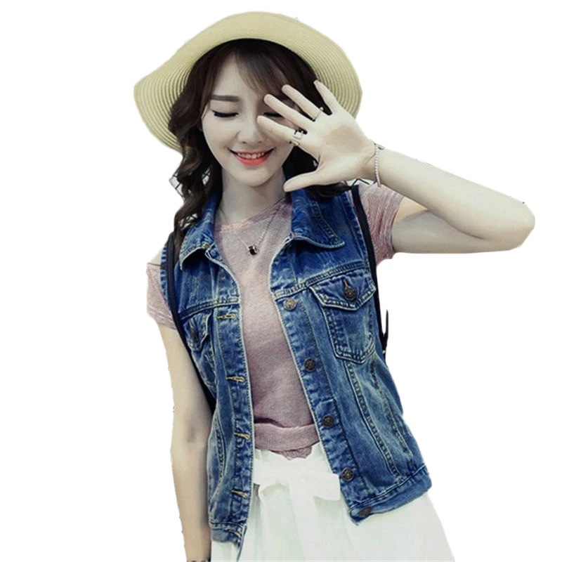 

Women Vest 2019 New Fashion Large size Retro Denim Waistcoat Short Single-breasted Female Denim Sleeveless Vest Coat JIA192