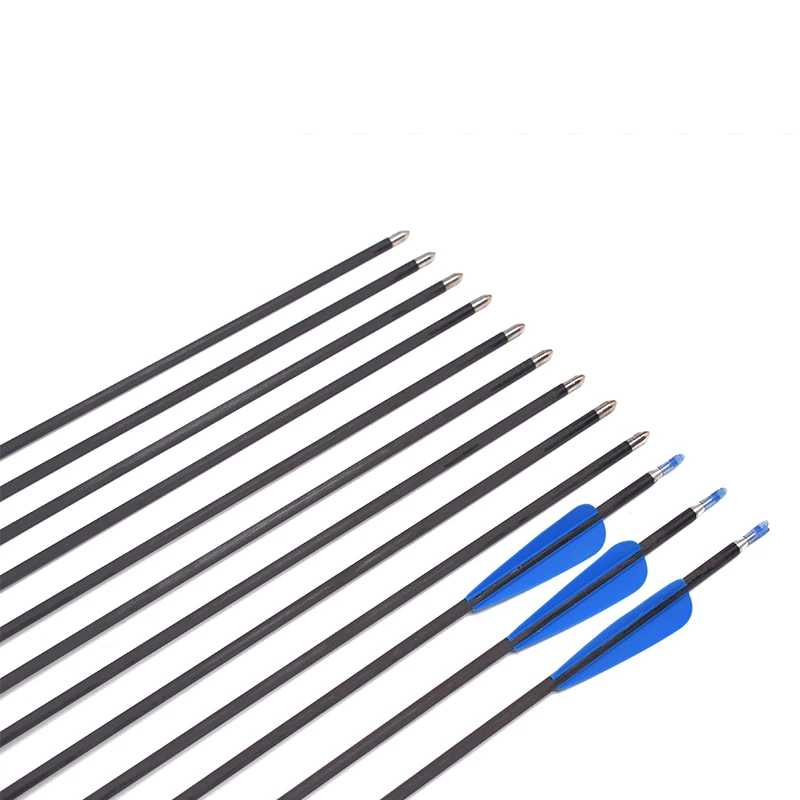 Охотничьи 12 шт. карбоновые стрелы 32 дюйма диаметр 6 мм с 1 белым и 2 синим пластиковым пером для стрельбы из лука стрельба из лука