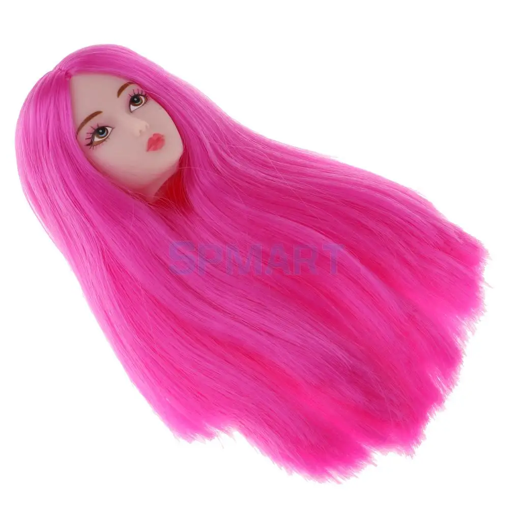 1/6 BJD Makeup Face Head Sculpt with Rose Red Wig Hair Doll Replacement Body Part Custom for Dollfie for DOD SD DD
