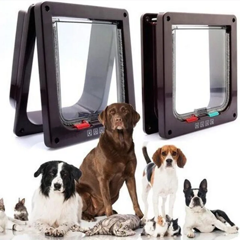 

4 Way Lockable Dog Cat Kitten Door Security Flap Door ABS Plastic S/M/L Animal Small Pet Cat Dog Gate Door Pet Supplies