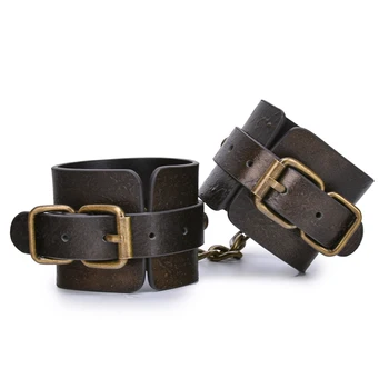 Brown Vintage Genuine Leather Handcuffs For Sex Bdsm Bondage Restraints Hand Cuffs Adult Games Sex Toys For Woman Couples bondage restraints sex toy pu leather locking waist thigh bondage adult games slave fetish sex game bdsm sex product for couples