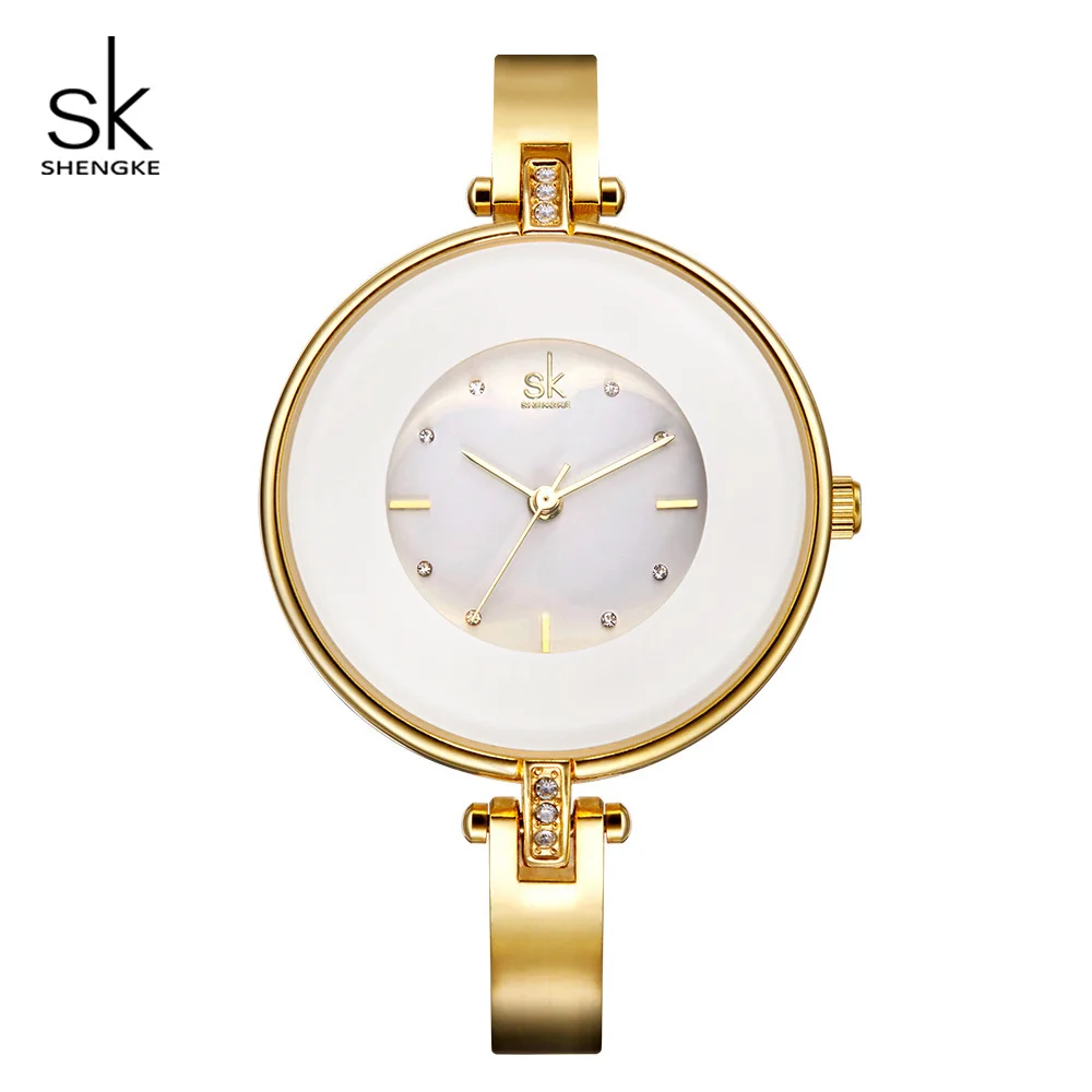 Shengke Большие женские часы с циферблатом роскошные золотые дамские часы кварцевые часы женские часы SK Relogio Feminino# K0073 - Цвет: Золотой