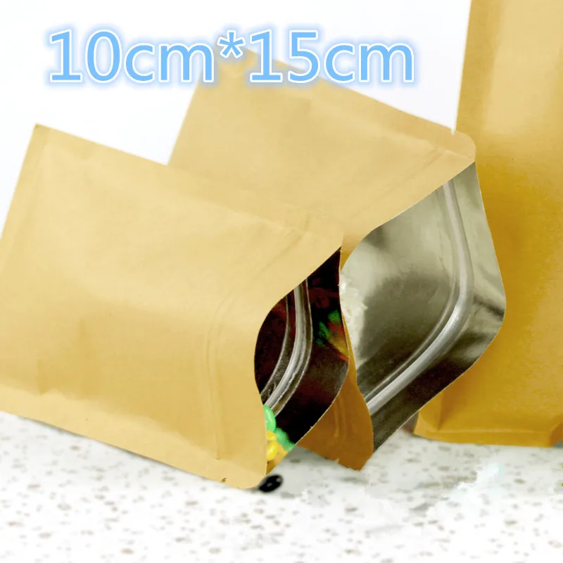 10*15cm Brown Kraft Paper / Aluminum Foil Valve Zipper Retail Package