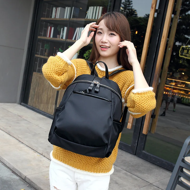 Women black backpacks all match school bags books student satchel Oxford girls bag
