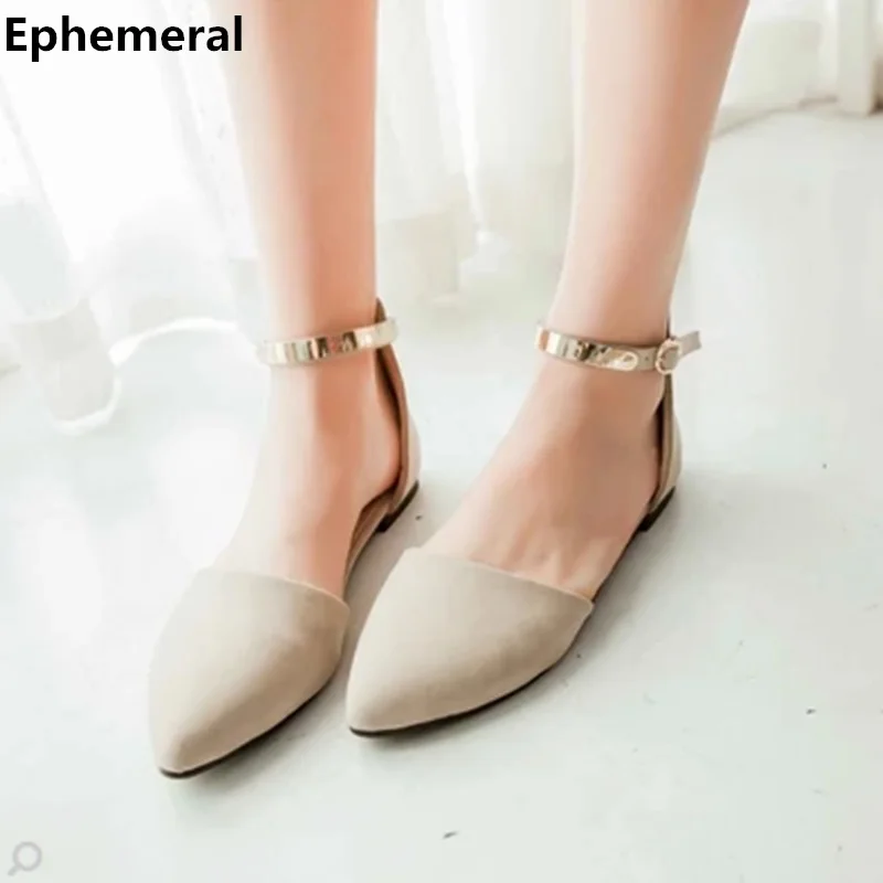 

Lady's Cheap Soild Glitter Buckle Flock Plus size 43 34 Flats sandals Balance shoes Working Office Summer style Pink/black/beige