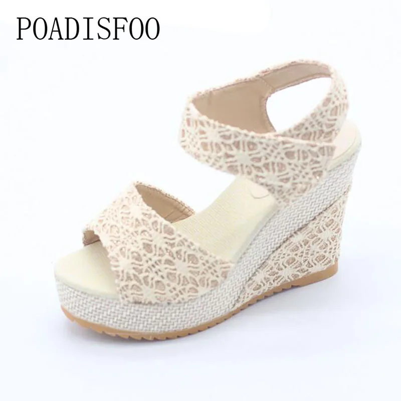 POADISFOO 2017 summer new sexy mesh fish mouth shoes slope with women's sandals.HYKL-3376 POADISFOO 2017 summer new sexy mesh fish mouth shoes slope with women's sandals.HYKL-3376