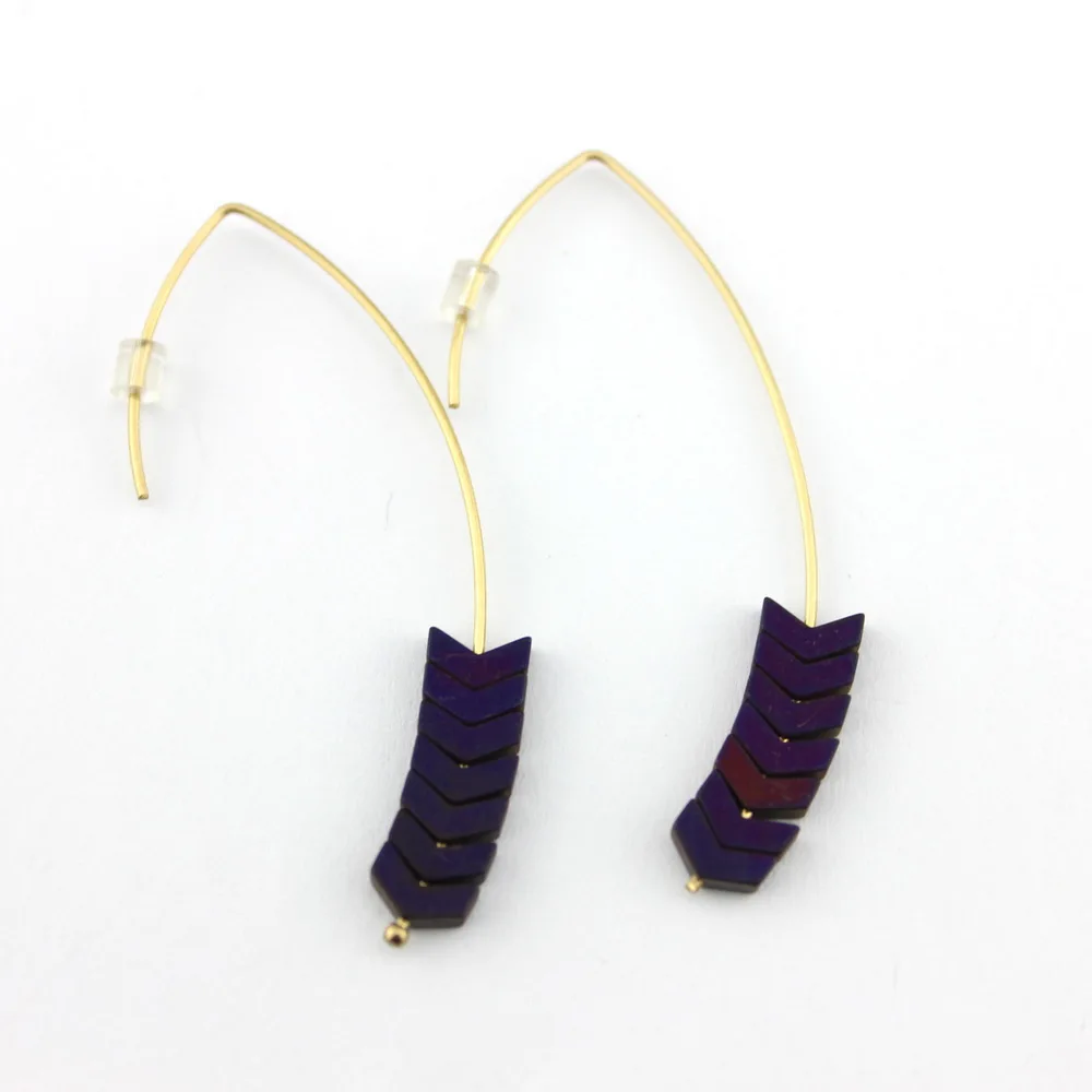 Новейшие гематитовые серьги "Шеврон" для женщин богемный минимализм геометрический Природный камень серьги ювелирные изделия - Окраска металла: E2805 Purple