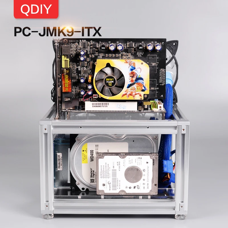 QDIY PC-JMK9 Mini ITX открытая Оголенная компьютерная Рама Алюминиевый корпус водяное охлаждение платформа чехол для компьютера