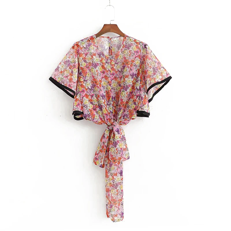 

Summer Chiffon Shirt Women Short Sleeve Casual O-Neck Female Short Shirts Spring Ladies Tops Shirt Fringe Belt