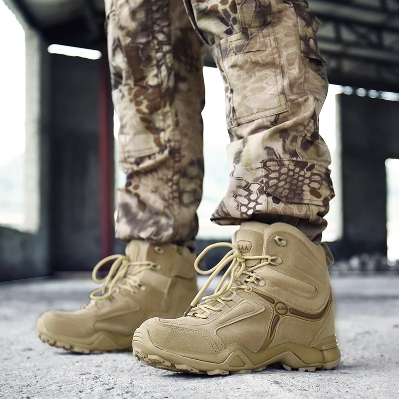 Весенние мужские качественные брендовые военные ботинки; тактические военные ботинки для пустыни; армейские рабочие ботинки из натуральной кожи; нескользящие ботинки; мужские кроссовки
