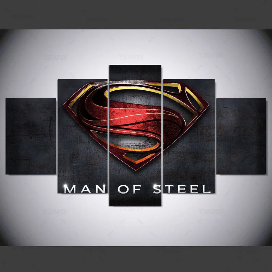 YSDAFEN 5 panel hd superman print canvas art wall framed paintings for