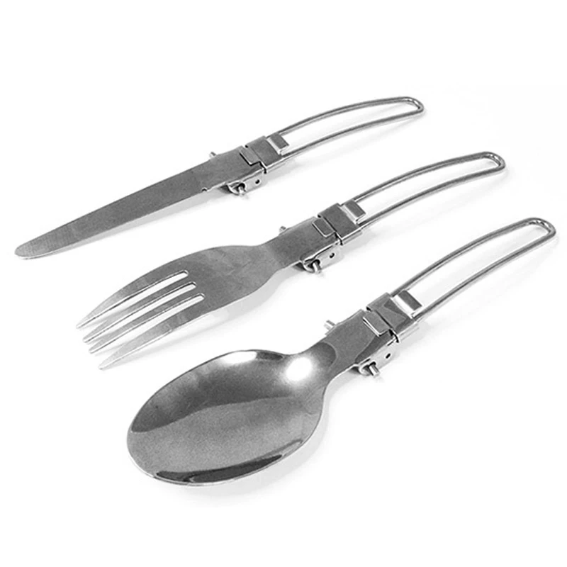 3 piezas plegables de acero inoxidable portátil vajilla cuchara tenedor Kit con bolsa de almacenamiento para Camping al aire libre Picnic barbacoa BB55