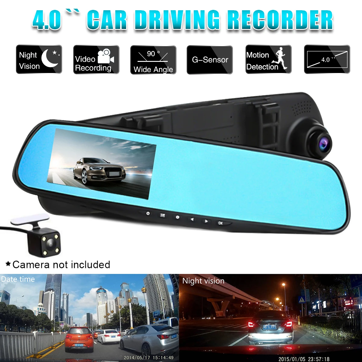 

Kroak 4.0 Inch 720P Full HD Car Rear View Mirror Dash DVR Dash Cam Video Recorder Len Camera Monitor Night Vision Auto Camcorder