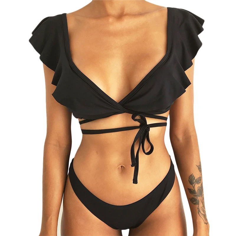 2019 New Off Shoulder Printed Ruffled Bikini Mujer Flroal Sexy Swimwear Women Swimsuit Brazilian Beach Bikini Set Thong Biquini