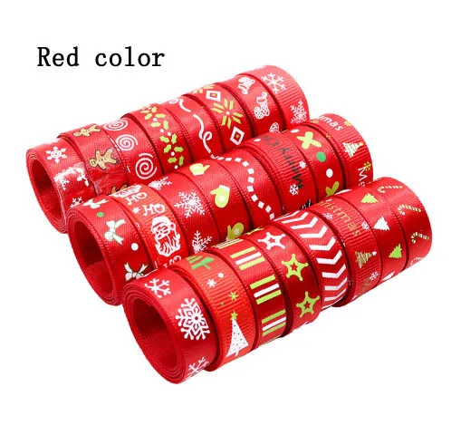 Случайный Рождественский набор 12 стилей 9 мм красный, белый, зеленый, смешанный случайный 12 ярдов печатные корсажные/атласные ленты