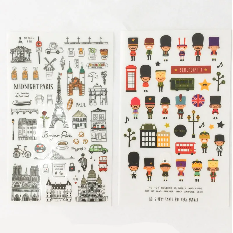 

6 Sheets Travel Journal London Style Adhesive Stickers Decorative Album Diary Stick Label Paper Hand Account Decor