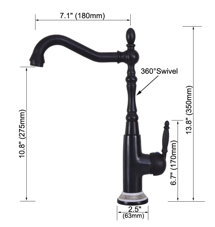 Black Oil Rubbed Bronze Ceramic Base Kitchen Wet Bar Bathroom Vessel Sink Faucet Single Hole Swivel Spout Mixer Tap anf653