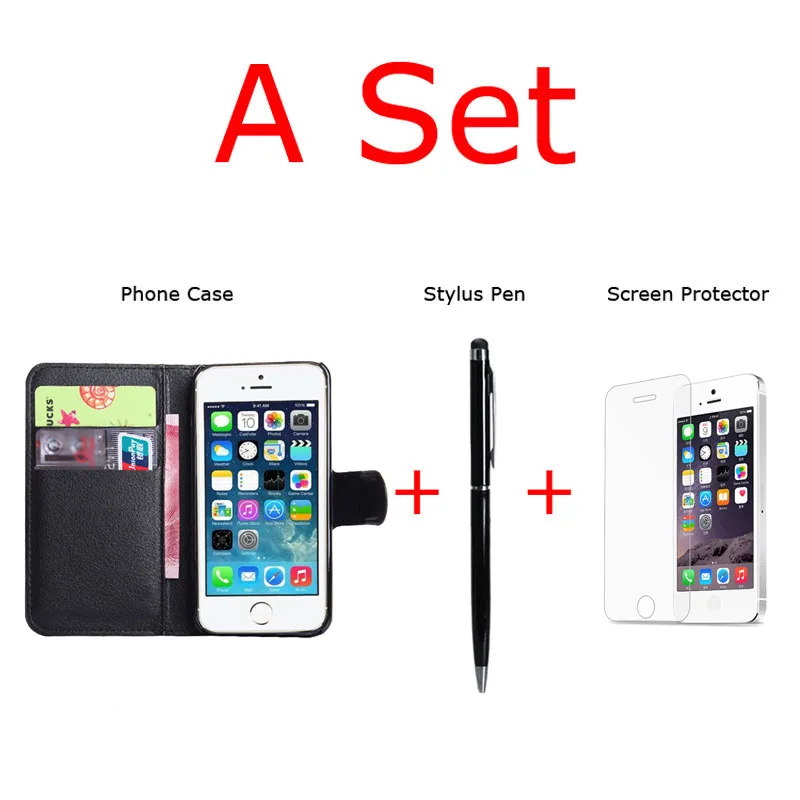 Para iPhone 5S SE, conjunto de accesorios de Teléfono: Funda de cuero PU iPhone 5, vidrio para iPhone 5S Protector pantalla y lápiz óptico|case for iphone|case for iphone 5for