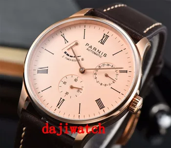 

Parnis 42mm Power Reserve watch rose golden dial date parnis Automatic mechanical men watch PN609