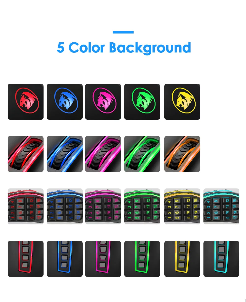 Redragon Wired USB Gaming Mouse 24000DPI 24 Buttons Laser Programmable Game Mice LED RGB Backlight Ergonomic For Laptop Computer