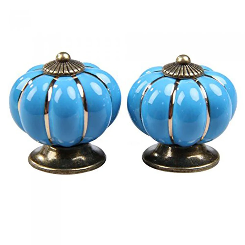 4pcs/set Blue pumpkin Ceramic Handle knob Drawer Cabinet Pulls Closet Cupboard Pull Handle antique furniture handles