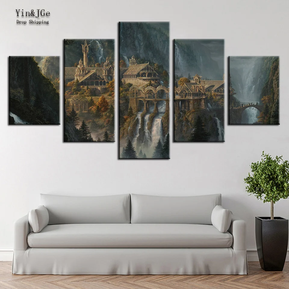 

Modern Cuadros Decoration Abstract Landscape Poster Picture 5 Pieces Lord Of The Rings Modular Canvas Painting Living Room Frame