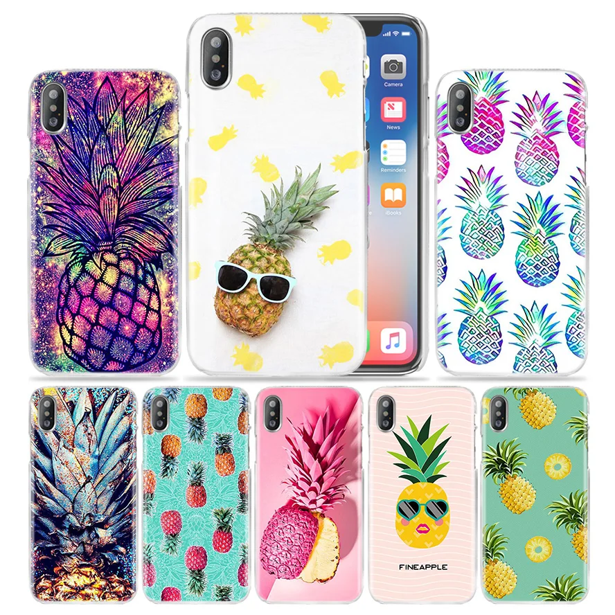 

Pattem Case for iPhone XS Max XR X 10 7 7S 8 6 6S Plus 5S SE 5 4S 4 5C Clear Hard Plastic PC Phone Cover Coque Pink Pineapple