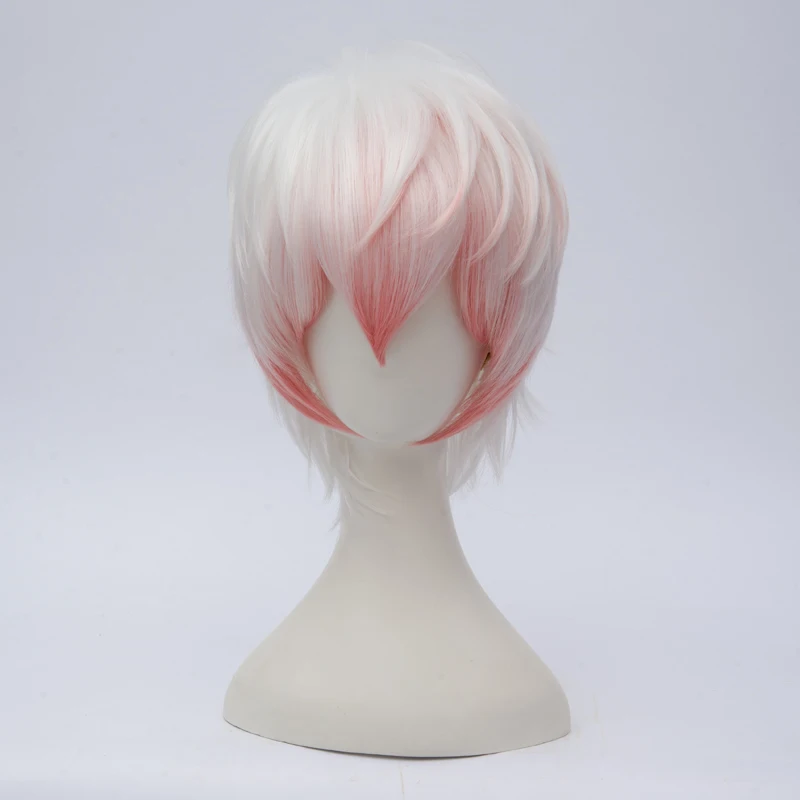 

30cm Short Wavy White Mixed Pink Anime Party Cosplay Full Wig+Wig Cap
