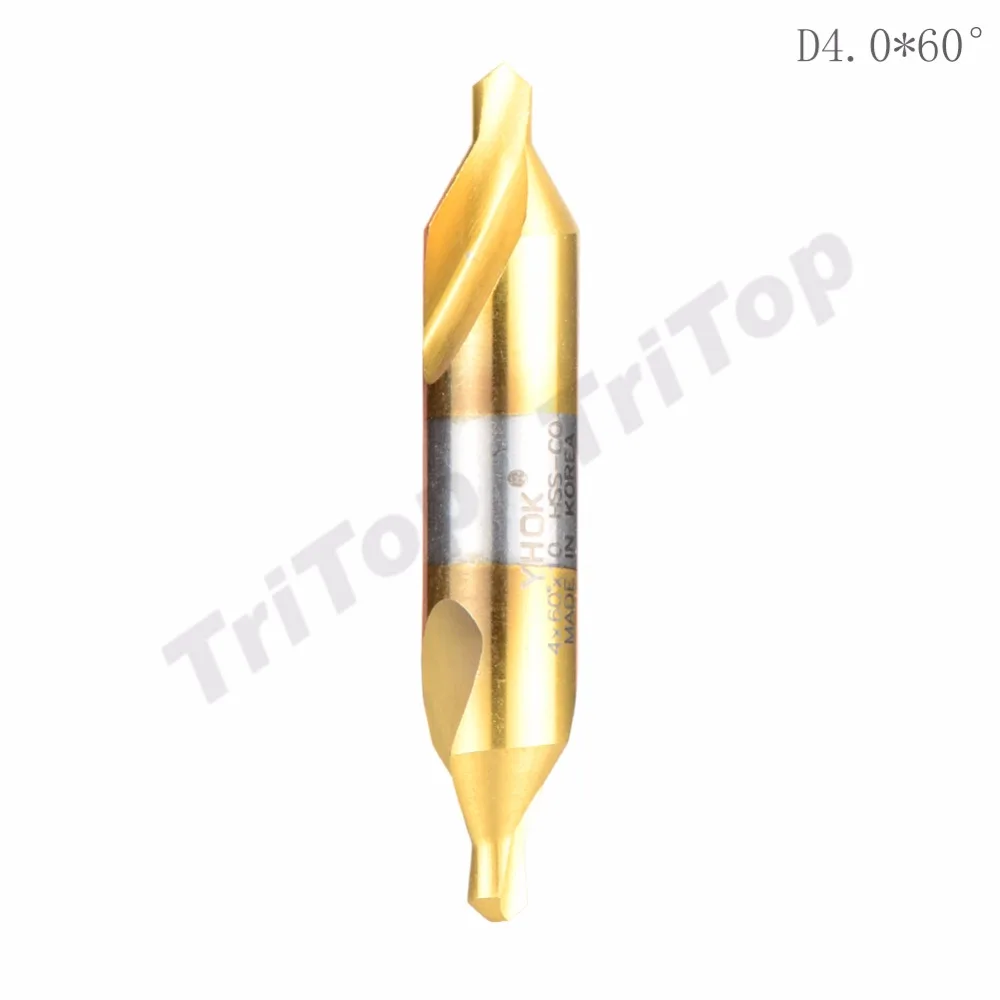 5 шт./лот d4.0 * 60 градусов HSS высокое качество, содержащий кобальт золотое покрытие центр сверло Диаметр хвостовика 10 мм 60 Бесплатная доставка