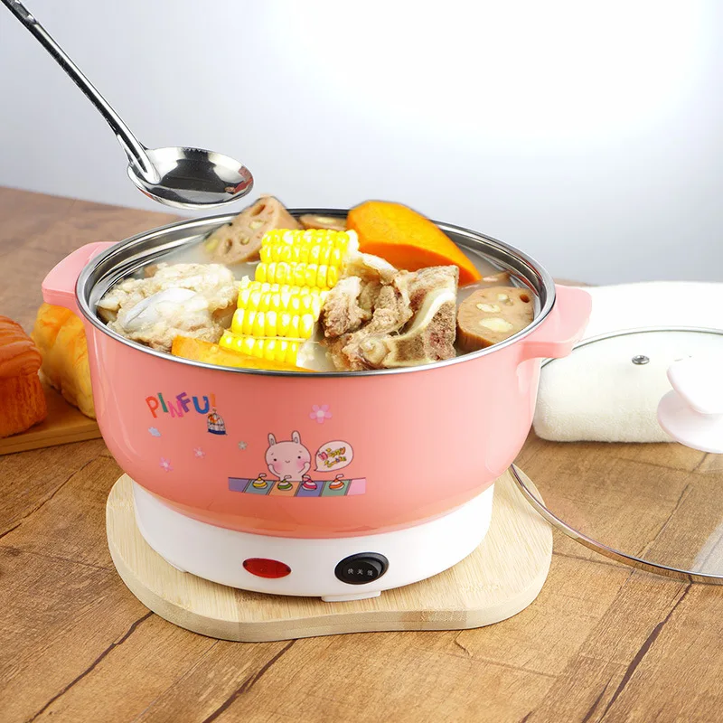 

Multifunctional electric cooker MINI heating pan Stainless Steel Hotpot noodles rice Steamer Steamed eggs Soup pot 2L EU US
