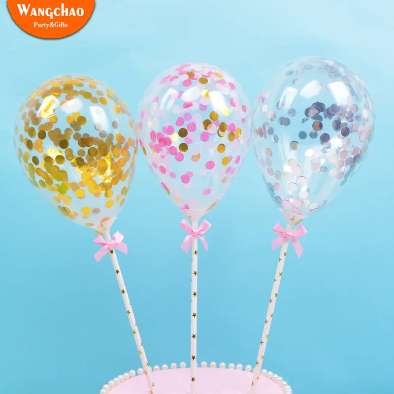 

5pcs/lot 5inch Latex Confetti Balloon Cake Toppers Happy Birthday Party Cake Topper Wedding Baby Shower Kids Cake Decorations