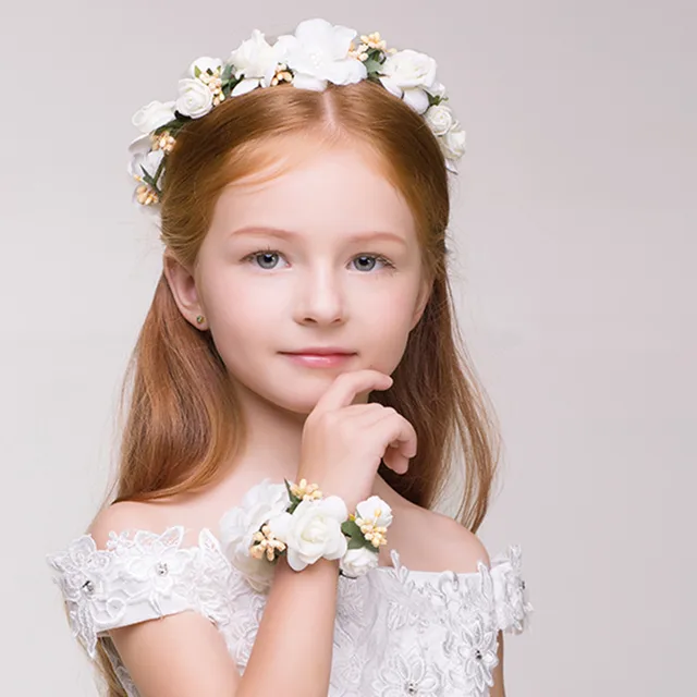 Cute Children Flower Headband+Bracelet Set Young Girl Beautiful