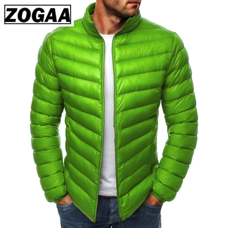 ZOGAA повседневные однотонные мужские парки на молнии, зимняя мужская куртка со стоячим воротником, простое мужское зимнее пальто с широкой талией, пуховая куртка, 10 цветов