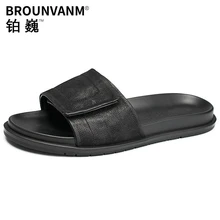 Тапочки мужские трендовые уличные римские сандалии волшебные наклейки наружная одежда повседневные пляжные ботинки противоскользящие из натуральной кожи