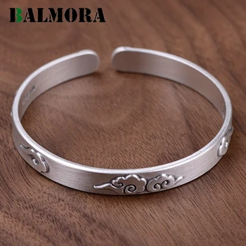 

BALMORA Solid 999 Pure Silver Matte Cloud Pattern Bangles for Women Mother Lover Thai Silver Jewelry Accessories Esposas WBH0238