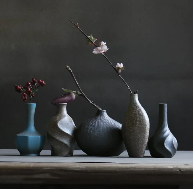 

Ceramic vase coarse pottery Floral Japanese retro creative ornaments modern minimalist small vase
