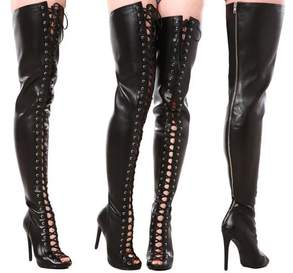 black over the knee boots peep toe