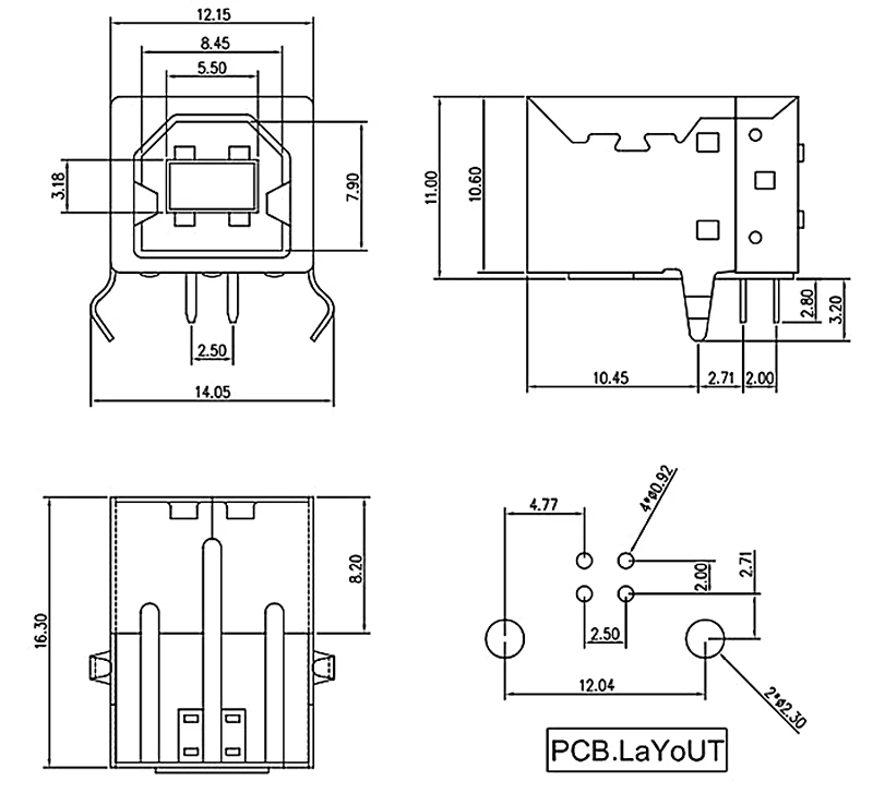 30pcs-USB-B-female-Adapter-Connector-Plugs-USB-B-4-Pin-90-degree-USB-B-Type
