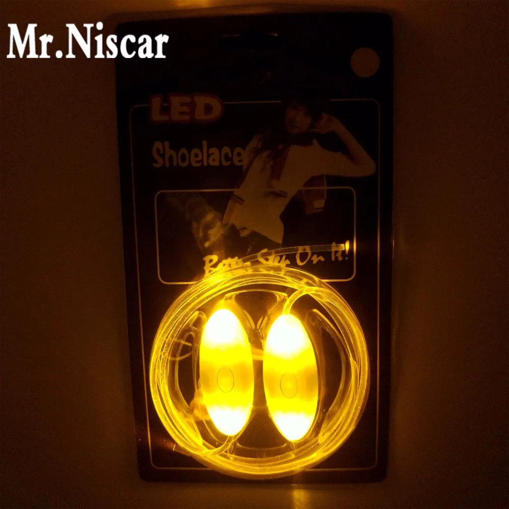 Mr. niscar/1 пара желтый загорается светодиодный Шнурки Новая мода Обувь для мальчиков Обувь для девочек flash Обувь шнуровка Дискотека