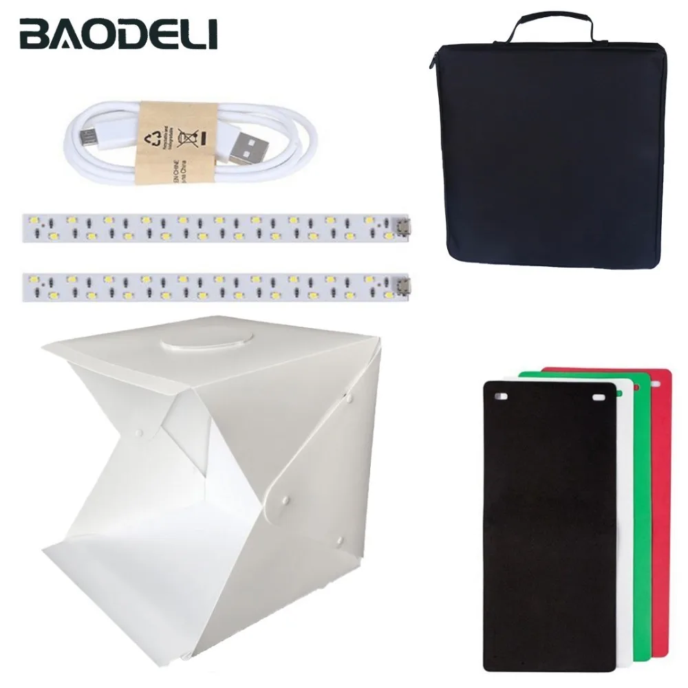 

BAODELI Portable 40*40*40cm Photography Folding 2 Panels Light Box Flash Studio Led Softbox For Phone Camera 4 Color Backdrop