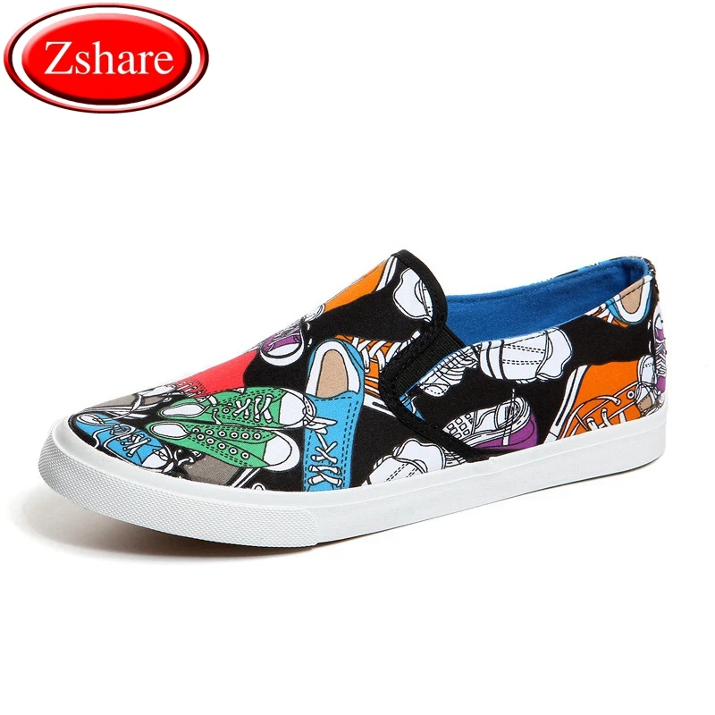 

Fashion Graffiti Men Shoes Casual Mens Canvas Shoes Man Loafers Luxury Brand Comfortable Flat Men Slip-on Shoes chaussures homme