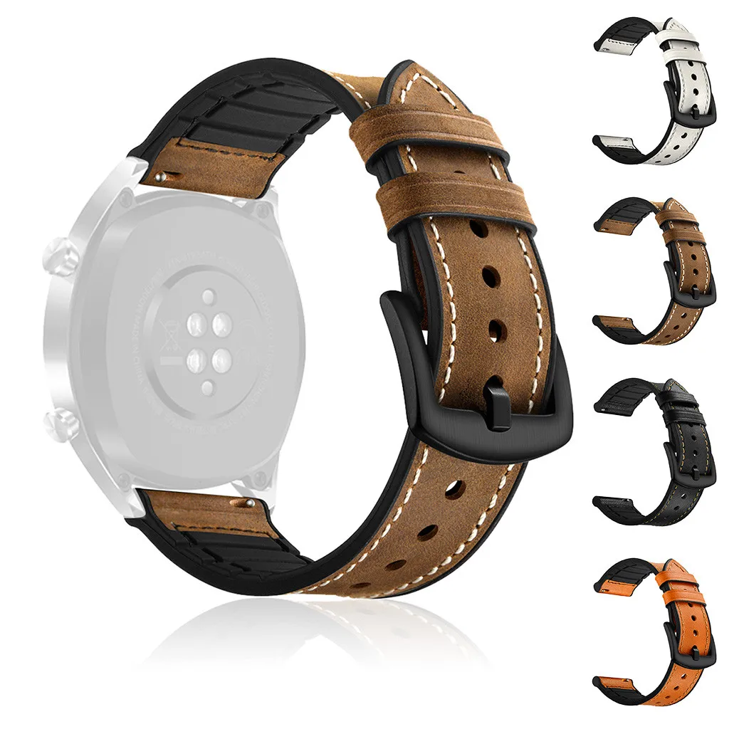 

Silicone Paste Leather Watch Band Wrist Strap + Glass Film For Huawei GT Watch Youth Smart Watch Replacement Band Smartwatch