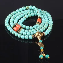Ubeauty 8mm 108 turquoise beads bracelet Tibetan Buddhist prayer rosary bracelets bangles women green stone necklace