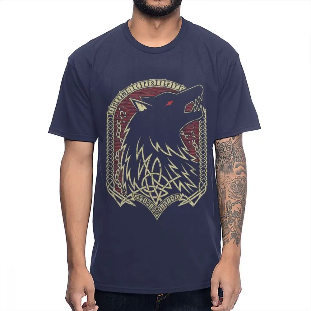Fenrir Wolf футболка Викинги норвежская мифология отец волков графический принт футболка Повседневная футболка - Цвет: Тёмно-синий