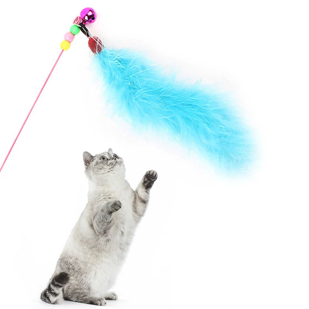 

High Toughness Two-Color Feather Wire Pet Toys Funny Cat Stick Solid Color Long Feather Wire Rod Funny Cat Stick Color Random