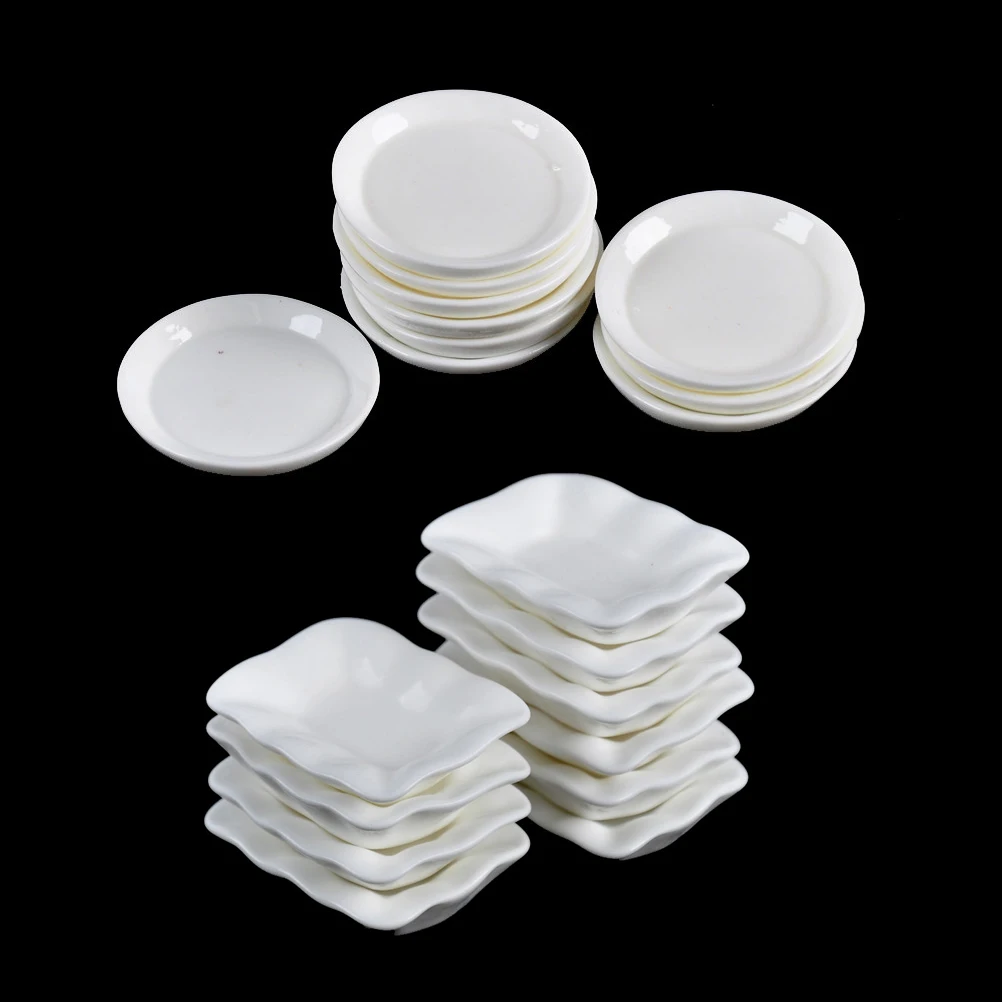 2 Dollhouse Miniature White Ceramic Plates Doll Mini Food Tray Dishes Set 