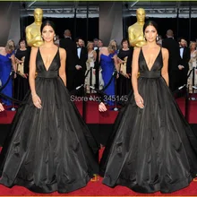 Сексуальная Глубокий v-образный вырез черная тафта Oscars бальное платье Мода Вечер/Знаменитости/платья для красной дорожки