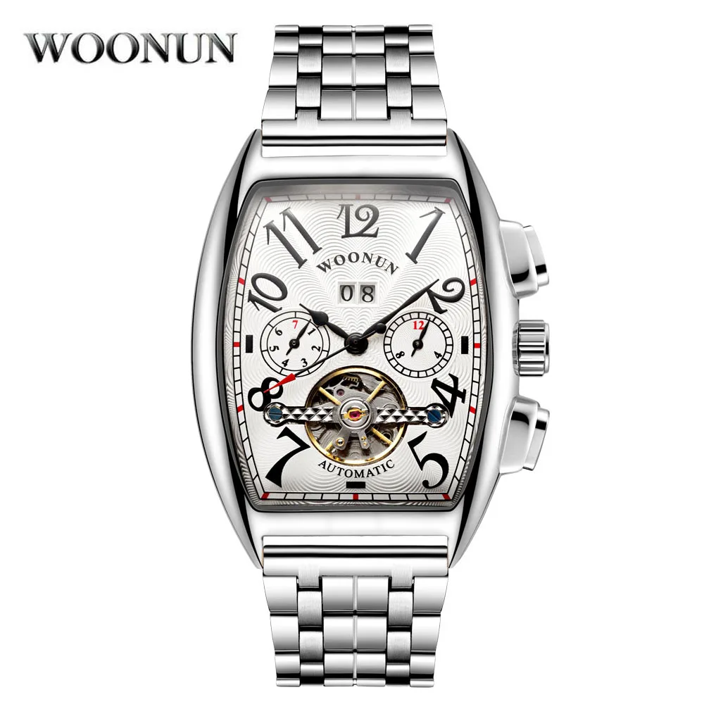 

2018 New Design Tonneau Stainless Steel Watch Fashion Skeleton Automatic Mechanical Tourbillon Watches Mens Watch Male Clocks